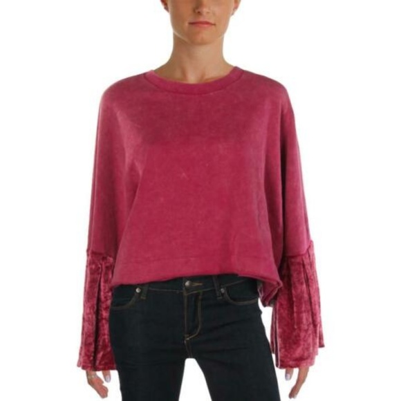 Free People Pink Bell Sleeve Relaxed Crop Sweater - Picture 1 of 8